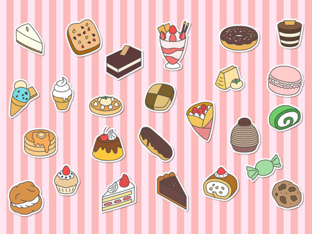 Sticker style sweets wallpaper illustration icon setのイラスト素材