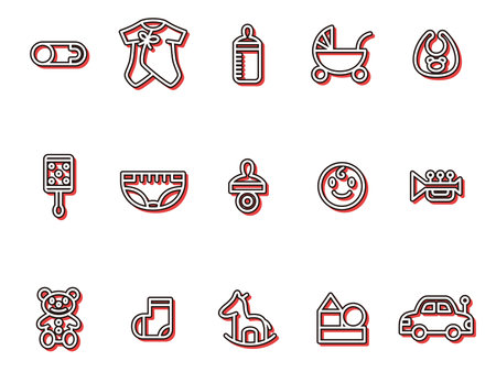 color shadow child care baby products illustration icon set redのイラスト素材