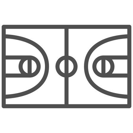Simple line drawing single item icons of sports equipment: basketball, ground, courtのイラスト素材