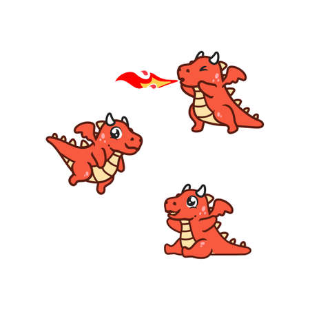 Funny red dragon with big eyes cartoon vector Imageのイラスト素材