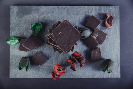 pieces of chocolate on stone plate