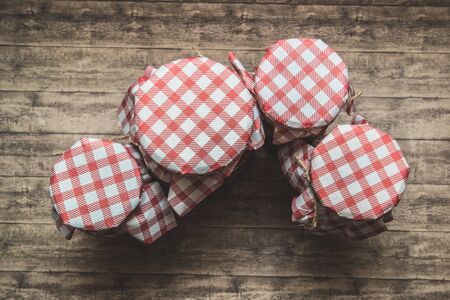 jars with fruit jamの写真素材