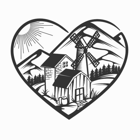 sketch of house and plantation logosのイラスト素材