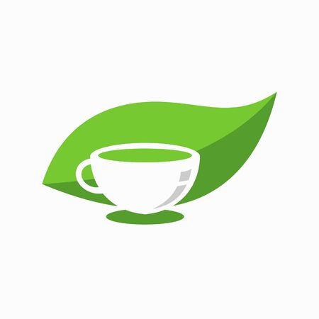 Herbal green tea cup leaves logoのイラスト素材