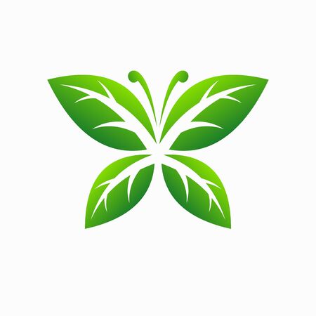Green leaf formed butterfly logoのイラスト素材