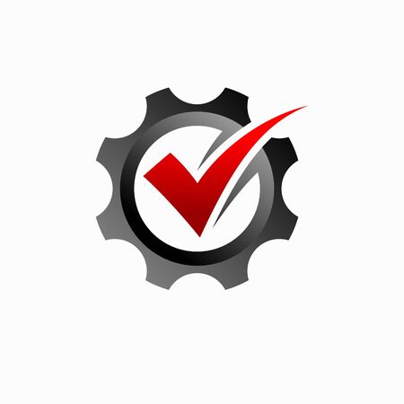 check mark logo accompanied silhouette gearのイラスト素材