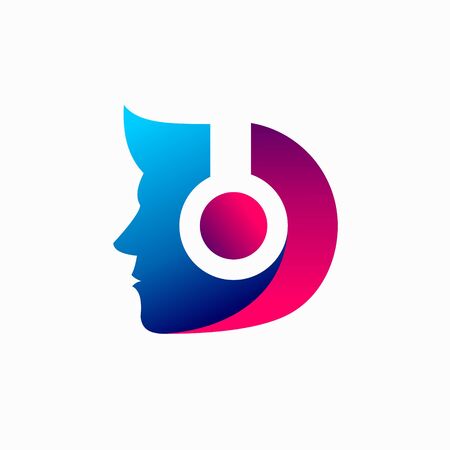 Man with headphone, sign ,logo , symbolのイラスト素材