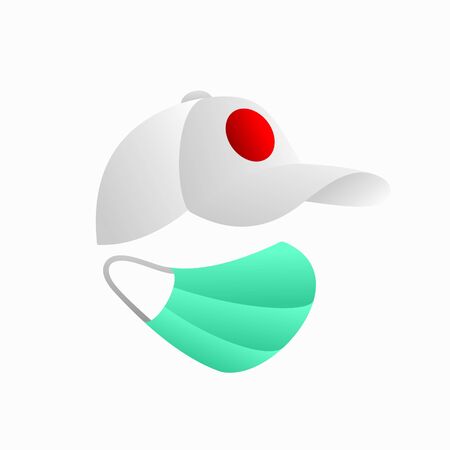japan flag with hat, medical mask vectorのイラスト素材