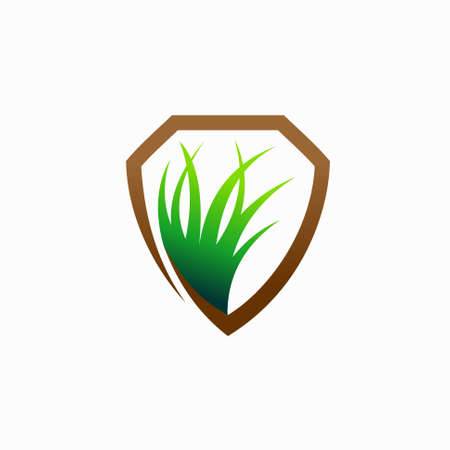grass vector with shield conceptのイラスト素材