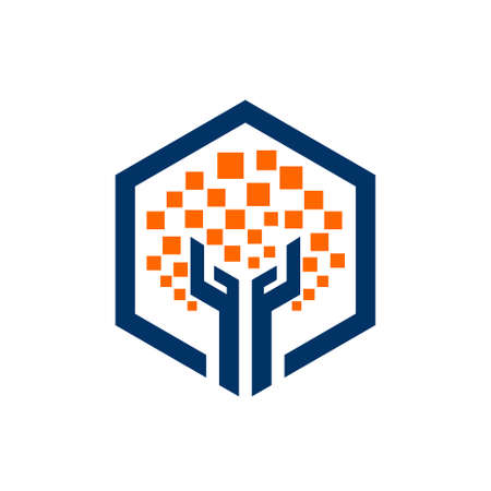 Digital tree logo accompanied hand conceptのイラスト素材