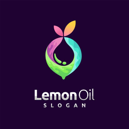 Lemon oil logo with droplets elementのイラスト素材