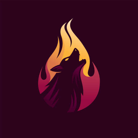 wolf logo with flames conceptのイラスト素材