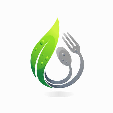 nature food logo with leaf conceptのイラスト素材