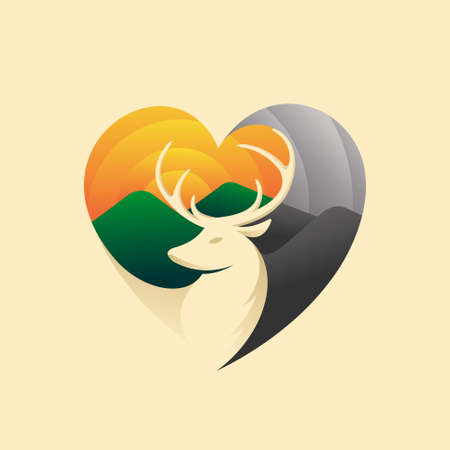 deer logo with love conceptのイラスト素材