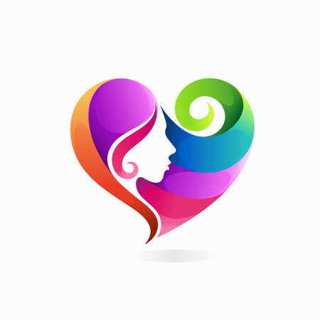 hair color logo with love conceptのイラスト素材