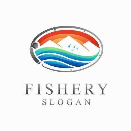 fishery logo with lake conceptのイラスト素材