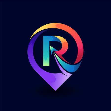 letter R logo with pin location conceptのイラスト素材