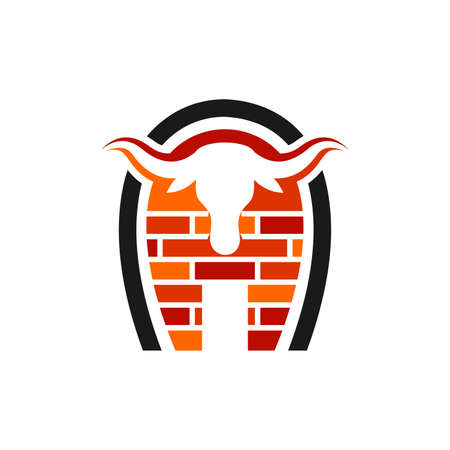 longhorn logo with wall conceptのイラスト素材