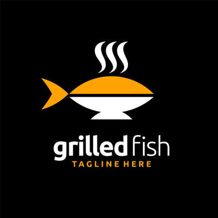 grilled fish logo with unique conceptのイラスト素材