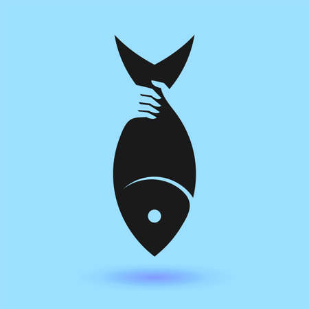 fish catcher logo with hand holding conceptのイラスト素材