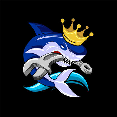 shark mascot logo with wrench conceptのイラスト素材