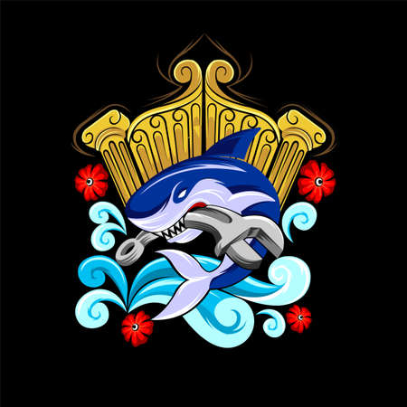 shark mascot logo with royal gate conceptのイラスト素材