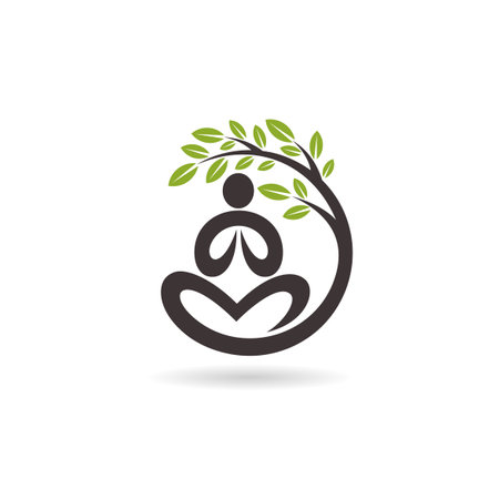 Yoga logo with tree conceptのイラスト素材