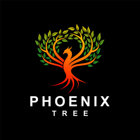 Phoenix tree logo, phoenix with tree logoのイラスト素材