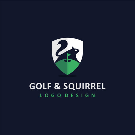 golf and squirrel logo with shield conceptのイラスト素材