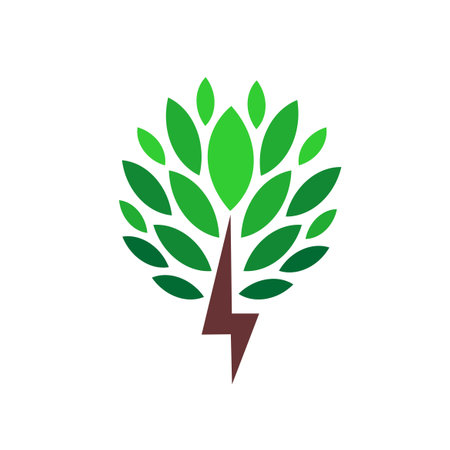 tree and thunder logo, eco electricity logoのイラスト素材