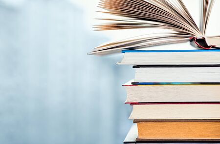 Books on a window background. Education concept.の写真素材