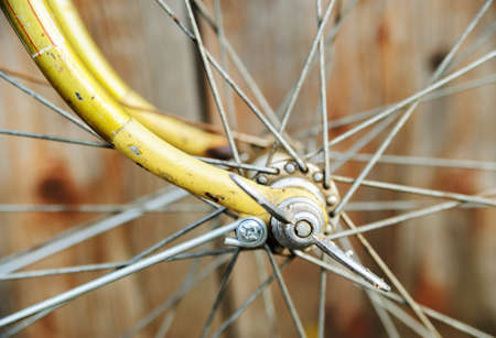 Bicycle wheel hub. A hub with spokes fixed to the brackets with nuts butterflies.の写真素材