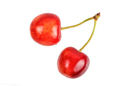 Sweet cherries with a shadow on a white background. Top view.の写真素材