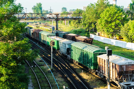 Freight train with wagons of different type.の写真素材