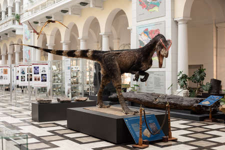 Warsaw. Poland. 03.21.2022. The model of dilofozaur in Geological Museum of National Research Institute.のeditorial素材