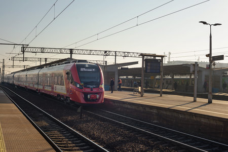 Warsaw. Poland. 03.21.2022. Modern high-speed train on the platform.
