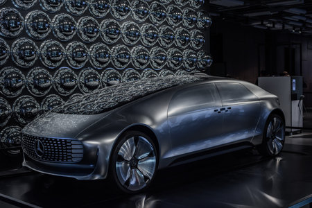 Warsaw. Poland. 03.27.2022. Unmanned Mercedes-Benz F 015 Luxury self-driving concept in Copernicus...