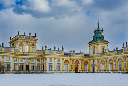 Warsaw. Poland- 04.03.2022: The Royal Wilanow Palace. The yard is covered with snow.のeditorial素材