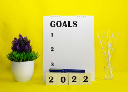 Goal and check list to do in starting Year2022 and plan to remind reaching target with copy space areaの写真素材