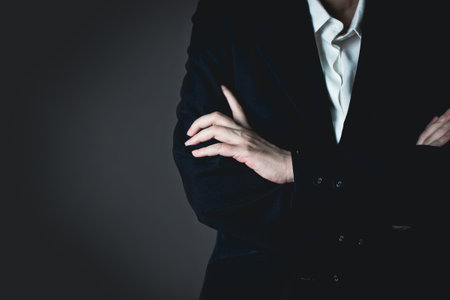 Smart Asian beautiful are cross one's arm and confident with wearing suit, formal wear. A business development and management.の写真素材
