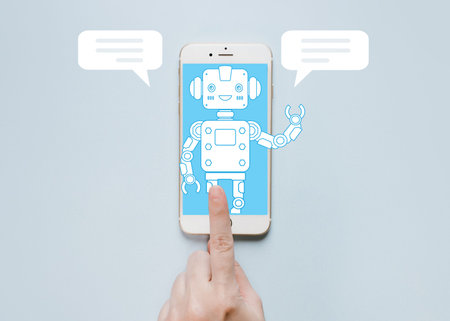 Woman touching and using smartphone with chatbot in Chat GPT ,AI, Artificial Intelligence ,a...