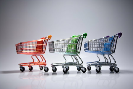 colorful shopping carts on white background , Generative AIの素材