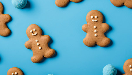 Gingerbread biscuit with snow man and icing as snow for Christmas and happy New Year celebration and party ,Cookies and bakery.AI Generativeの素材