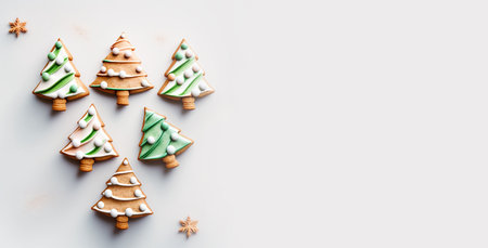 Gingerbread biscuit with Christmas tree for Christmas and happy New Year festival, celebration and party,Cookies, Bakery.AI Generativeの素材