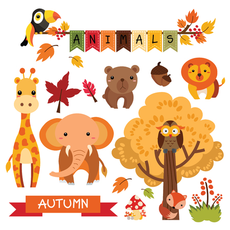 Illastrator of animal autumn cartoon animation.のイラスト素材