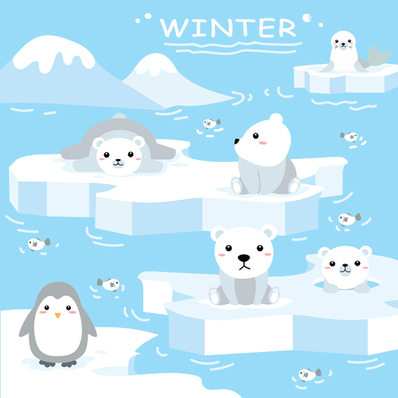 Illastrator of animal cartoon animation about North Poleのイラスト素材