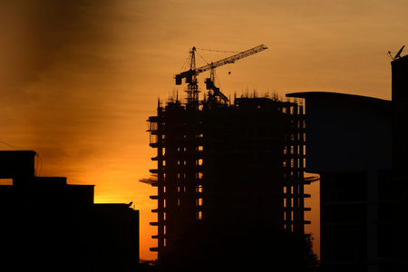 Silhouette of construction siteの写真素材