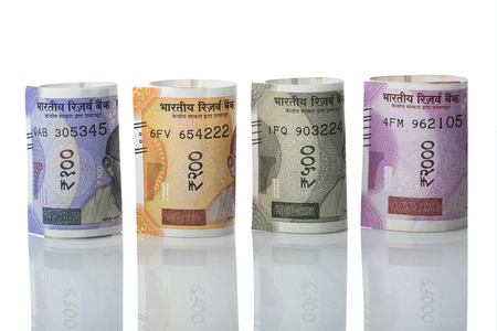 Finance: Front View of New Indian Currency Notesの写真素材