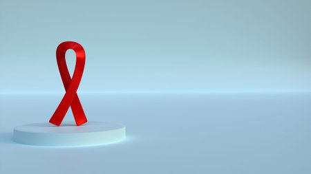 isolated red ribbon, design for cancer prevention or cure awareness 3d rendering, background for...