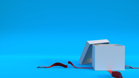 empty gift box for advertising banner, website sale banner ad design in 3d gift box illustration, best background for eCommerce shopping ad promotionの写真素材